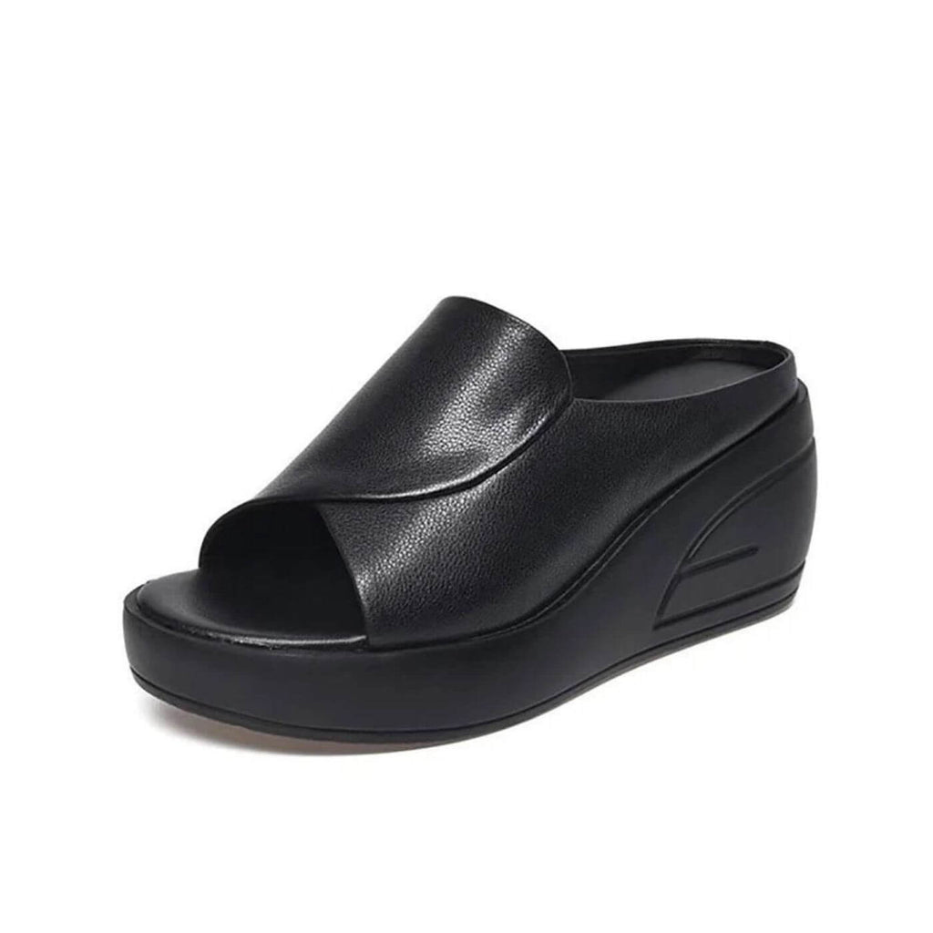 Sandales Femme à Talon Compensé Slip-On Cuir Casual Confort - Hiverline