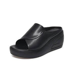 Sandales Femme à Talon Compensé Slip-On Cuir Casual Confort - Hiverline