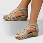Sandales Femme Compensées Ajourées à Strass Fermeture Éclair Style Gladiateur Été - Hiverline