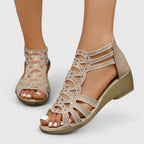 Sandales Femme Compensées Ajourées à Strass Fermeture Éclair Style Gladiateur Été - Hiverline