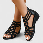 Sandales Femme Compensées Ajourées à Strass Fermeture Éclair Style Gladiateur Été - Hiverline