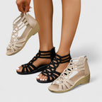 Sandales Femme Compensées Ajourées à Strass Fermeture Éclair Style Gladiateur Été - Hiverline