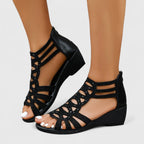 Sandales Femme Compensées Ajourées à Strass Fermeture Éclair Style Gladiateur Été - Hiverline