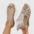 Sandales Femme Compensées Ajourées à Strass Fermeture Éclair Style Gladiateur Été - Hiverline