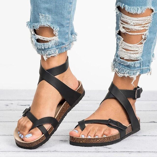 Sandales Femme Lanières Croisées Boucle Confort Été Vacances Casual - Hiverline