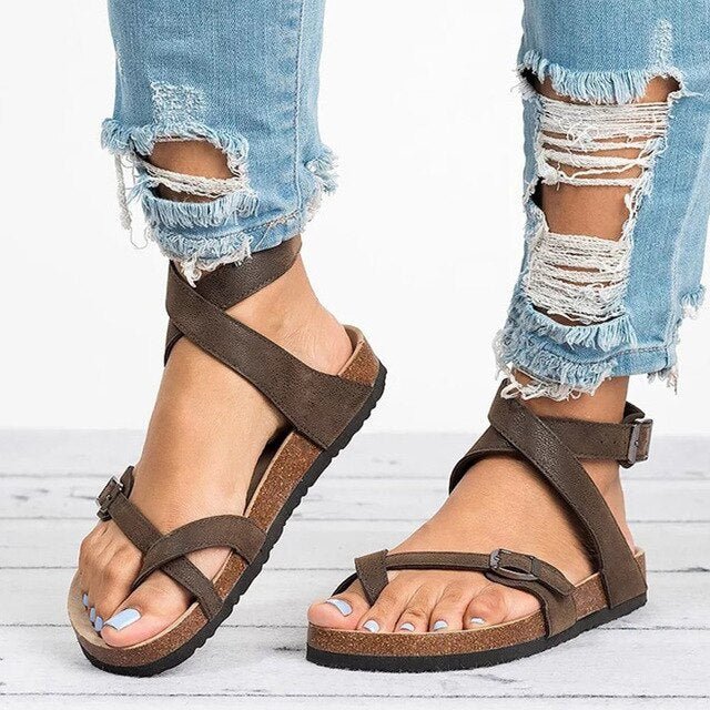 Sandales Femme Lanières Croisées Boucle Confort Été Vacances Casual - Hiverline