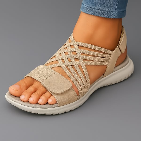 Sandales Femme Légères à Lanières Élastiques Croisées Bout Ouvert Casual Été - Hiverline