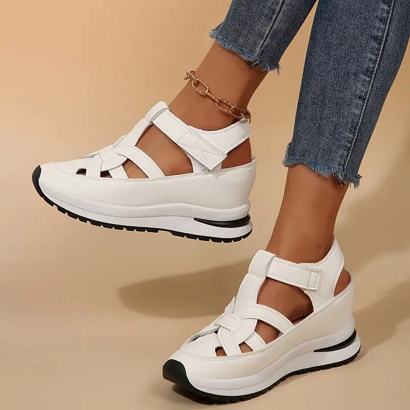 Sandales Femme Plateforme Compensée Velcro Bout Fermé Casual Été - Hiverline