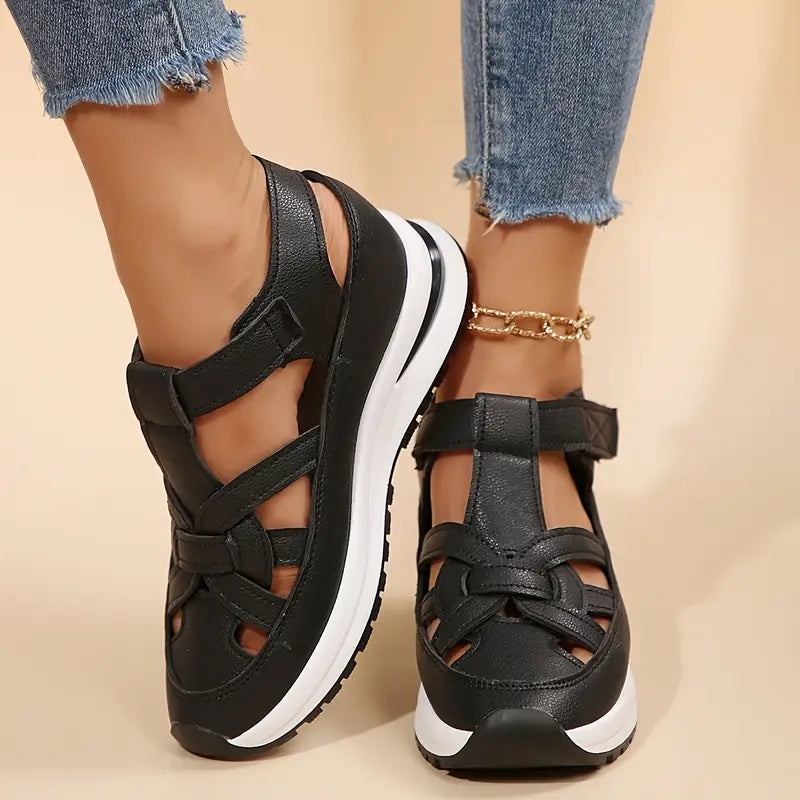 Sandales Femme Plateforme Compensée Velcro Bout Fermé Casual Été - Hiverline