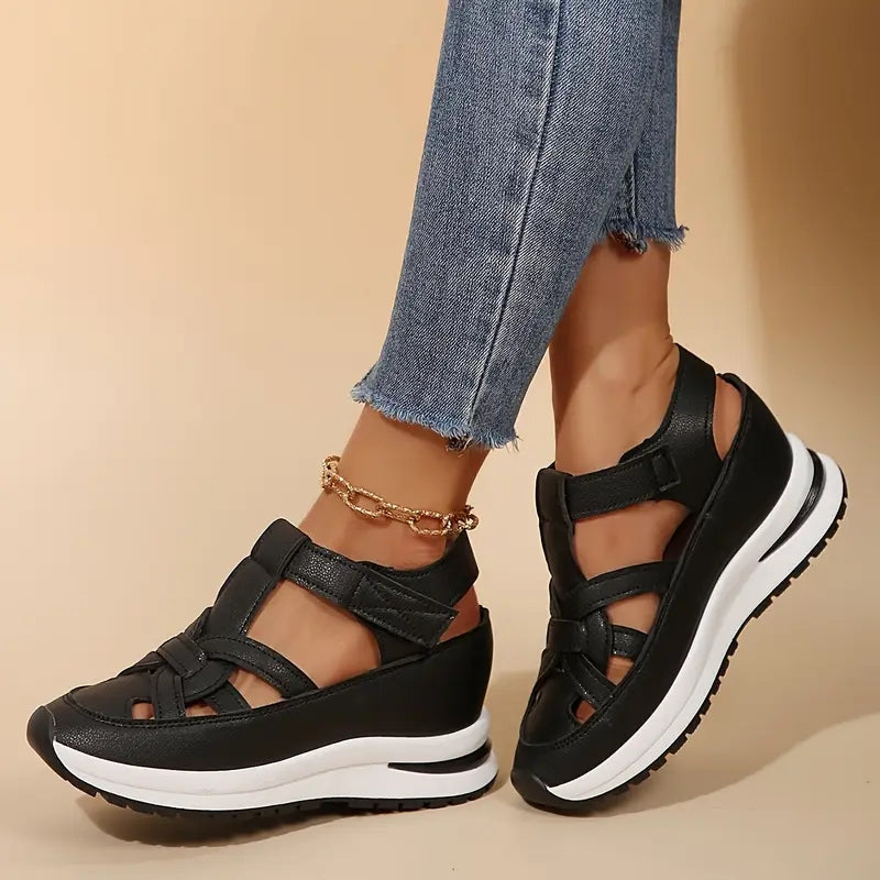 Sandales Femme Plateforme Compensée Velcro Bout Fermé Casual Été - Hiverline