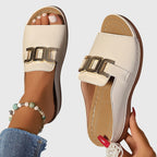 Sandales Femme Slip-On Bout Ouvert à Boucle Dorée Plates Casual Été - Hiverline