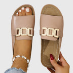 Sandales Femme Slip-On Bout Ouvert à Boucle Dorée Plates Casual Été - Hiverline
