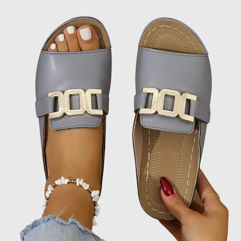 Sandales Femme Slip-On Bout Ouvert à Boucle Dorée Plates Casual Été - Hiverline