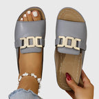 Sandales Femme Slip-On Bout Ouvert à Boucle Dorée Plates Casual Été - Hiverline