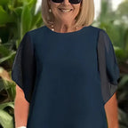 Damen Büro-Outfit mit drapiertem Oberteil und weitem, asymmetrischem Palazzo-Hose – Sienna