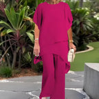 Damen Büro-Outfit mit drapiertem Oberteil und weitem, asymmetrischem Palazzo-Hose – Sienna