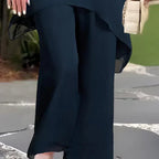 Damen Büro-Outfit mit drapiertem Oberteil und weitem, asymmetrischem Palazzo-Hose – Sienna