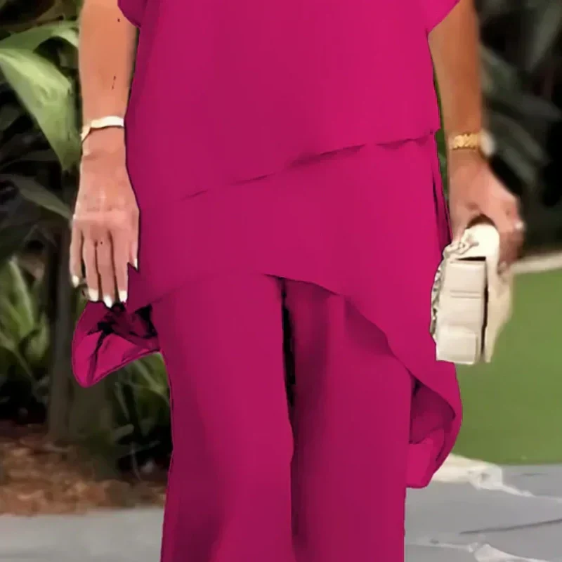 Damen Büro-Outfit mit drapiertem Oberteil und weitem, asymmetrischem Palazzo-Hose – Sienna