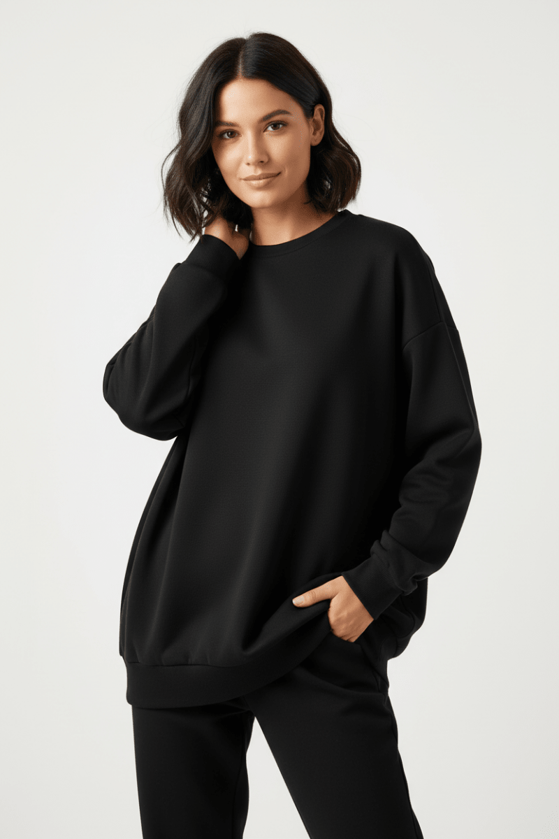 Sweat Femme Oversize Col Rond Long Pull Décontracté Casual Quotidien - Hiverline