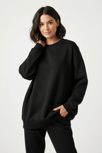 Sweat Femme Oversize Col Rond Long Pull Décontracté Casual Quotidien - Hiverline