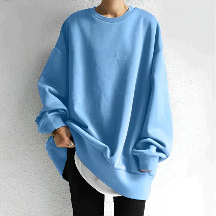 Sweat Femme Oversize Col Rond Long Pull Décontracté Casual Quotidien - Hiverline