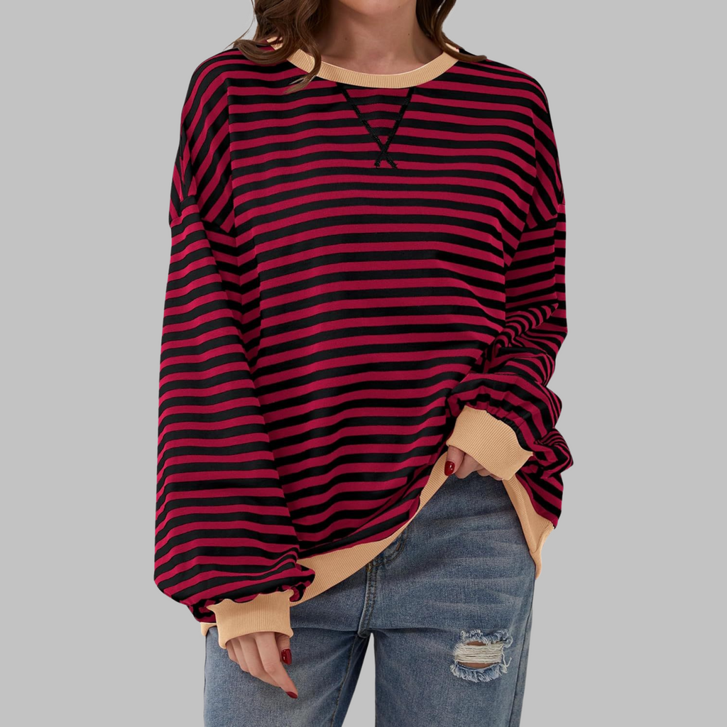 Sweat-shirt Femme Rayé Col Rond Manches Longues Oversize Casual - Hiverline