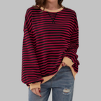 Sweat-shirt Femme Rayé Col Rond Manches Longues Oversize Casual - Hiverline