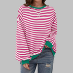 Sweat-shirt Femme Rayé Col Rond Manches Longues Oversize Casual - Hiverline