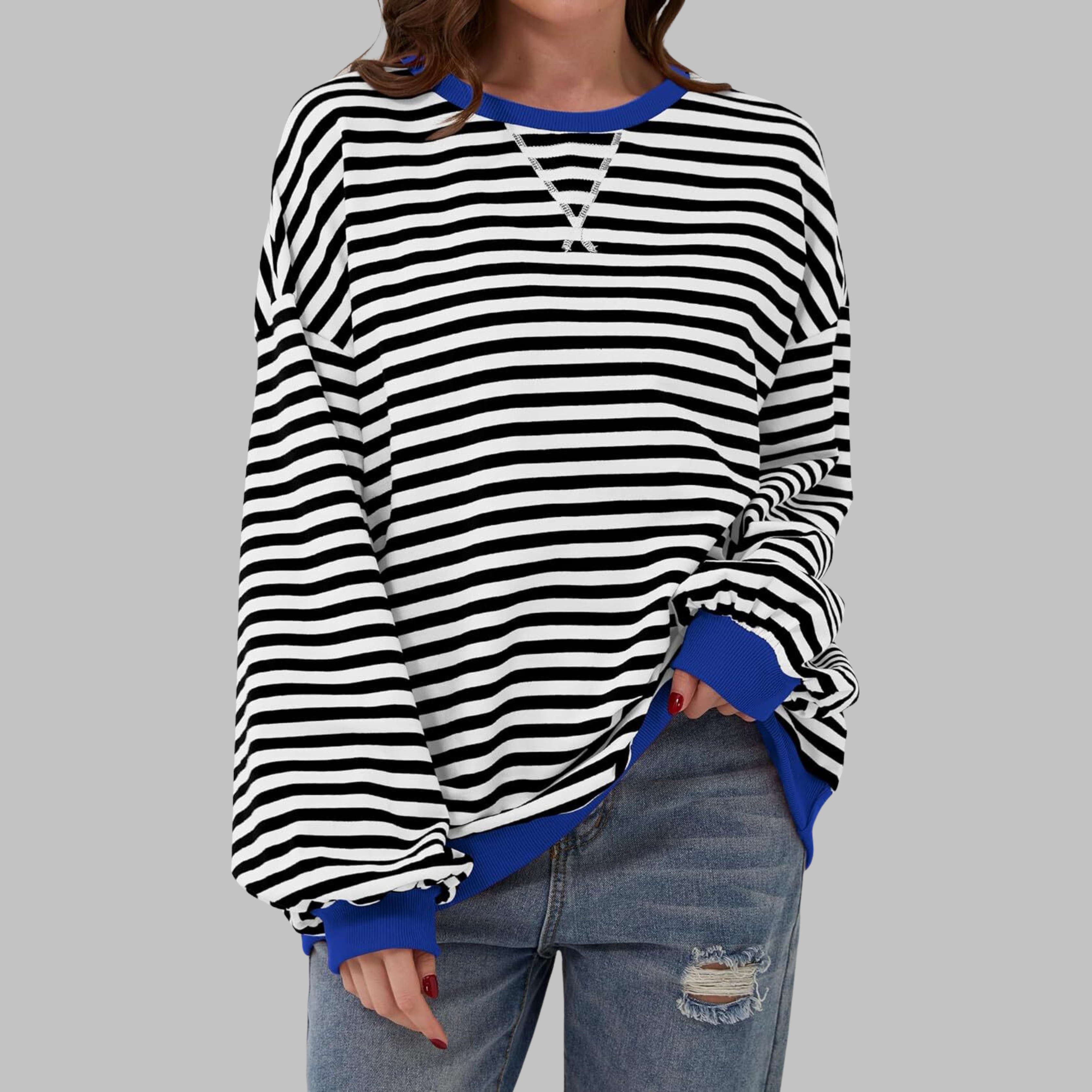 Sweat-shirt Femme Rayé Col Rond Manches Longues Oversize Casual - Hiverline
