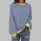 Sweat-shirt Femme Rayé Col Rond Manches Longues Oversize Casual - Hiverline