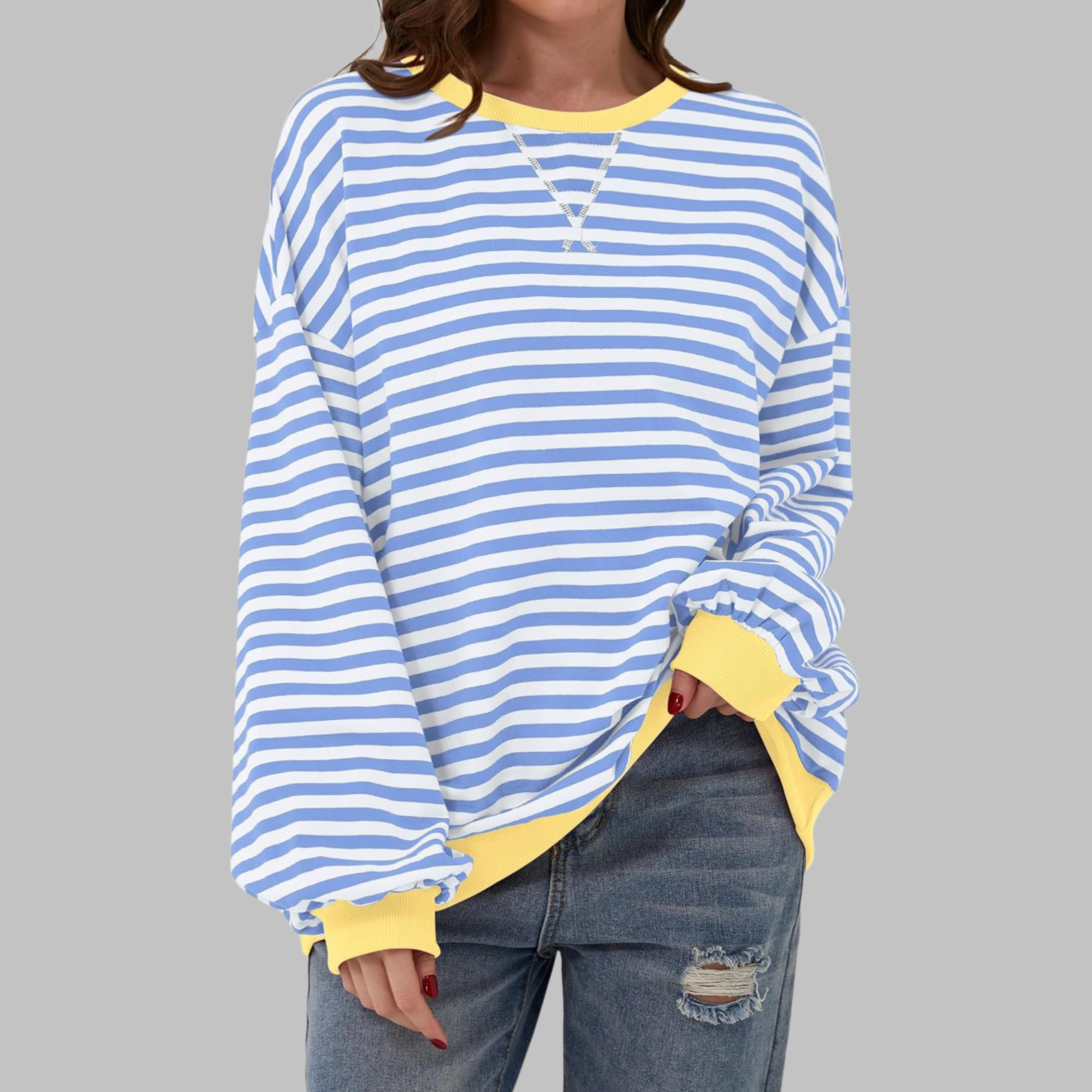 Sweat-shirt Femme Rayé Col Rond Manches Longues Oversize Casual - Hiverline