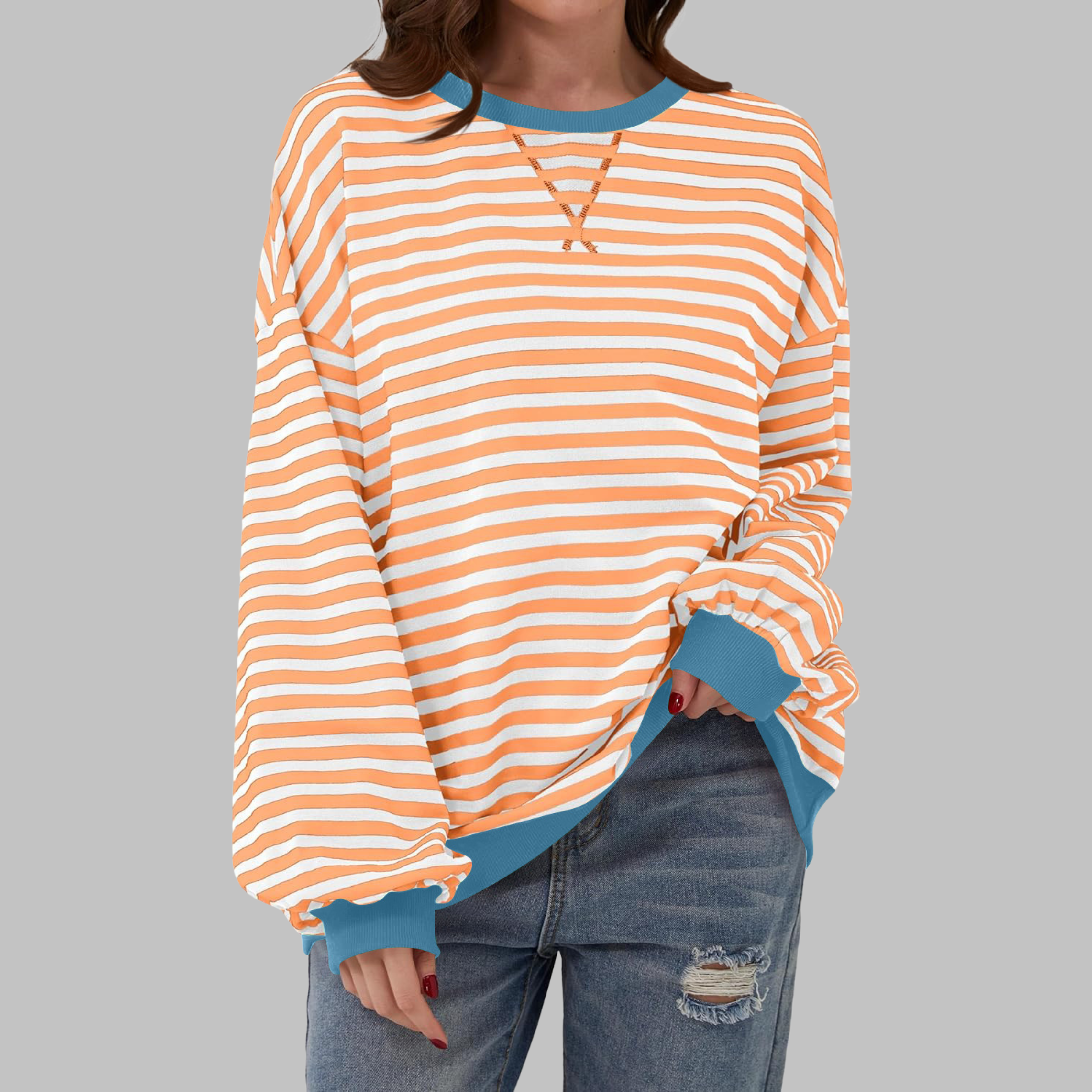 Sweat-shirt Femme Rayé Col Rond Manches Longues Oversize Casual - Hiverline