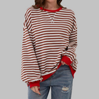 Sweat-shirt Femme Rayé Col Rond Manches Longues Oversize Casual - Hiverline