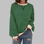 Sweat-shirt Femme Rayé Col Rond Manches Longues Oversize Casual - Hiverline