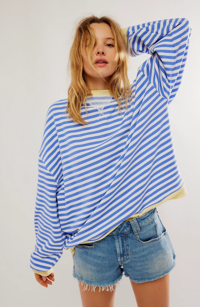 Sweatshirt Femme Oversize Rayé Épaules Tombantes Finition Contrastée Néon Casual - Hiverline
