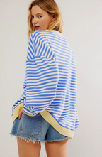 Sweatshirt Femme Oversize Rayé Épaules Tombantes Finition Contrastée Néon Casual - Hiverline