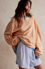 Sweatshirt Femme Oversize Rayé Épaules Tombantes Finition Contrastée Néon Casual - Hiverline