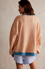 Sweatshirt Femme Oversize Rayé Épaules Tombantes Finition Contrastée Néon Casual - Hiverline