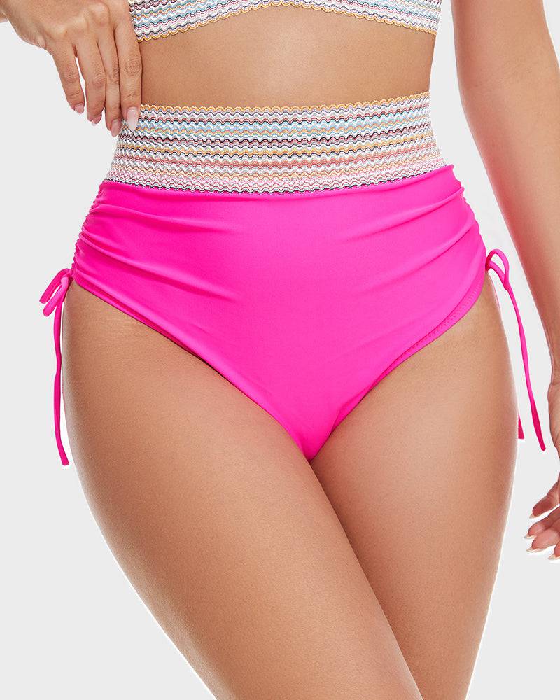 Bikini Deux Pièces Femme Taille Haute Gainante Colorblock Froncé Bretelles Réglables Coques Plage Piscine Vacances Été – Colorina