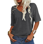 T-Shirt Femme Col en U Ample Manches Courtes Casual Été Léger Respirant - Hiverline