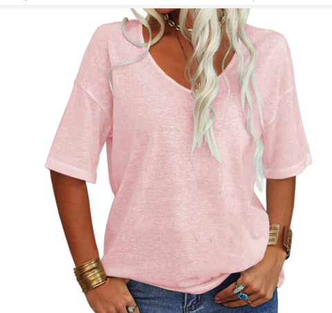T-Shirt Femme Col en U Ample Manches Courtes Casual Été Léger Respirant - Hiverline