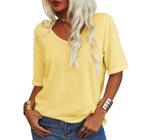 T-Shirt Femme Col en U Ample Manches Courtes Casual Été Léger Respirant - Hiverline
