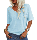 T-Shirt Femme Col en U Ample Manches Courtes Casual Été Léger Respirant - Hiverline