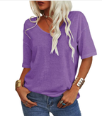 T-Shirt Femme Col en U Ample Manches Courtes Casual Été Léger Respirant - Hiverline