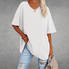 T-shirt Femme Col V Oversize Manches Courtes Coupe Ample Décontractée - Hiverline