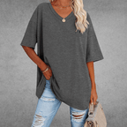 T-shirt Femme Col V Oversize Manches Courtes Coupe Ample Décontractée - Hiverline