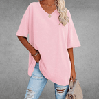 T-shirt Femme Col V Oversize Manches Courtes Coupe Ample Décontractée - Hiverline