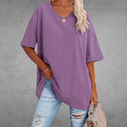 T-shirt Femme Col V Oversize Manches Courtes Coupe Ample Décontractée - Hiverline