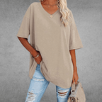 T-shirt Femme Col V Oversize Manches Courtes Coupe Ample Décontractée - Hiverline