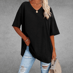 T-shirt Femme Col V Oversize Manches Courtes Coupe Ample Décontractée - Hiverline